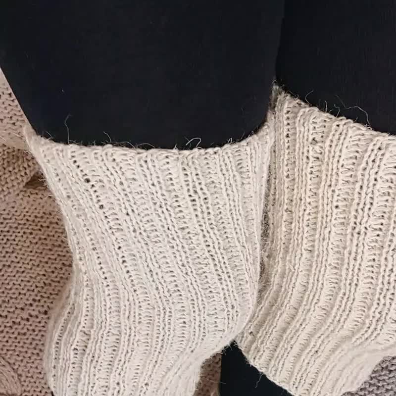 乌克兰纯羊毛膝暖套 天然关节保暖 男女通用 奶油与深棕色 - 袜子 - 羊毛 白色