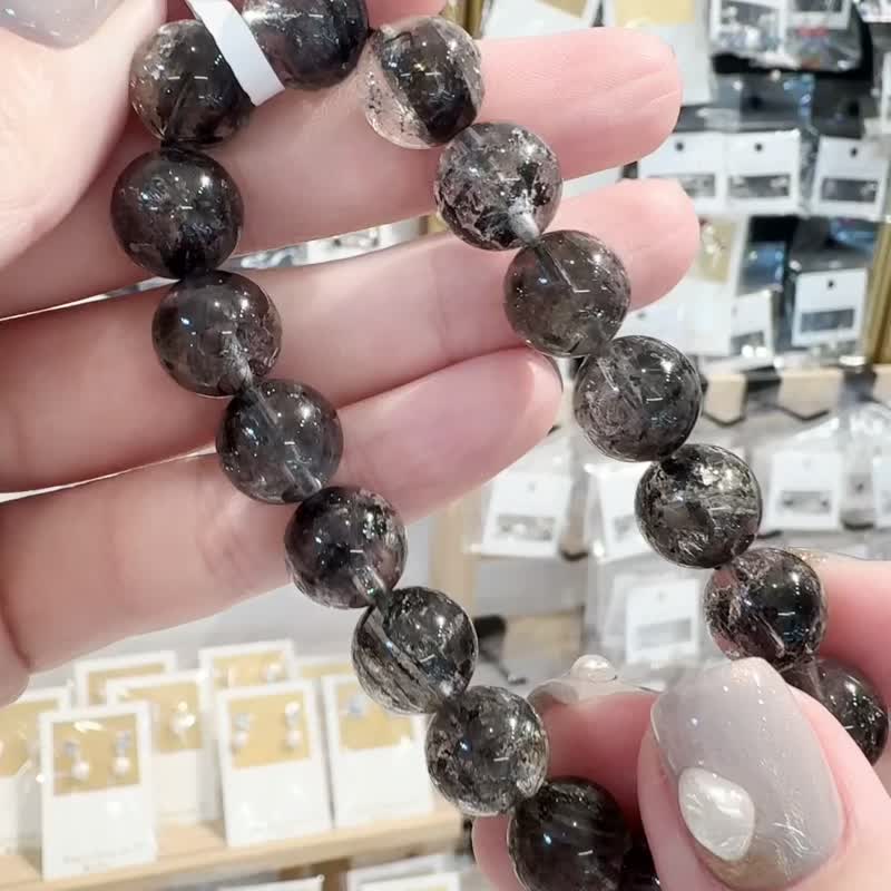 小精品赫基蒙黑闪灵11mm34.63g不受噩梦扰侵净化七轮冥想 - 手链/手环 - 水晶 黑色