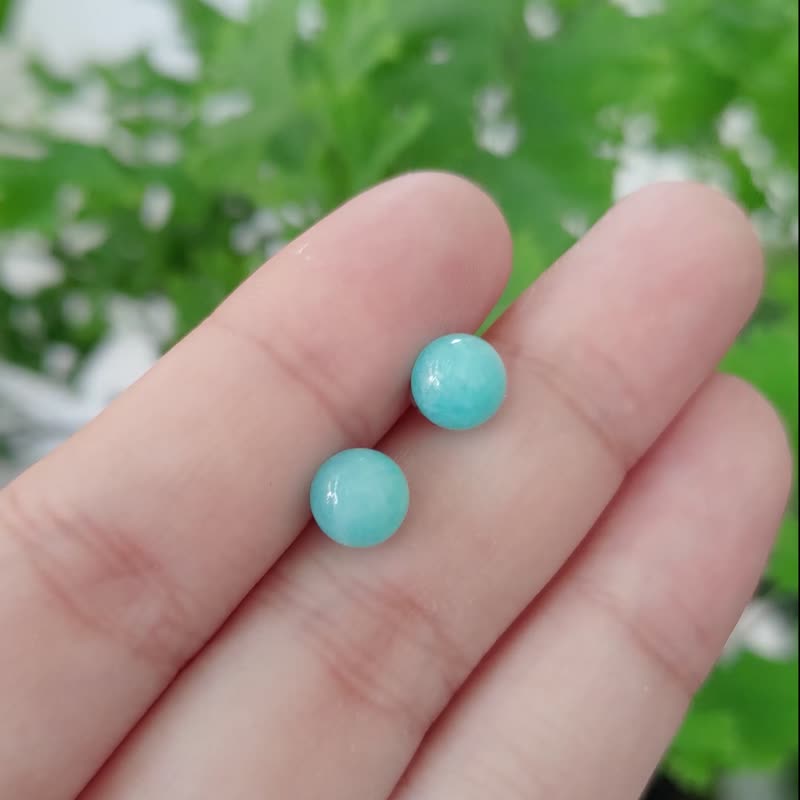 薄荷冰糖 | 天河石 小圆珠 耳环 耳针 抗过敏 生日礼物 天然石 - 耳环/耳夹 - 宝石 蓝色