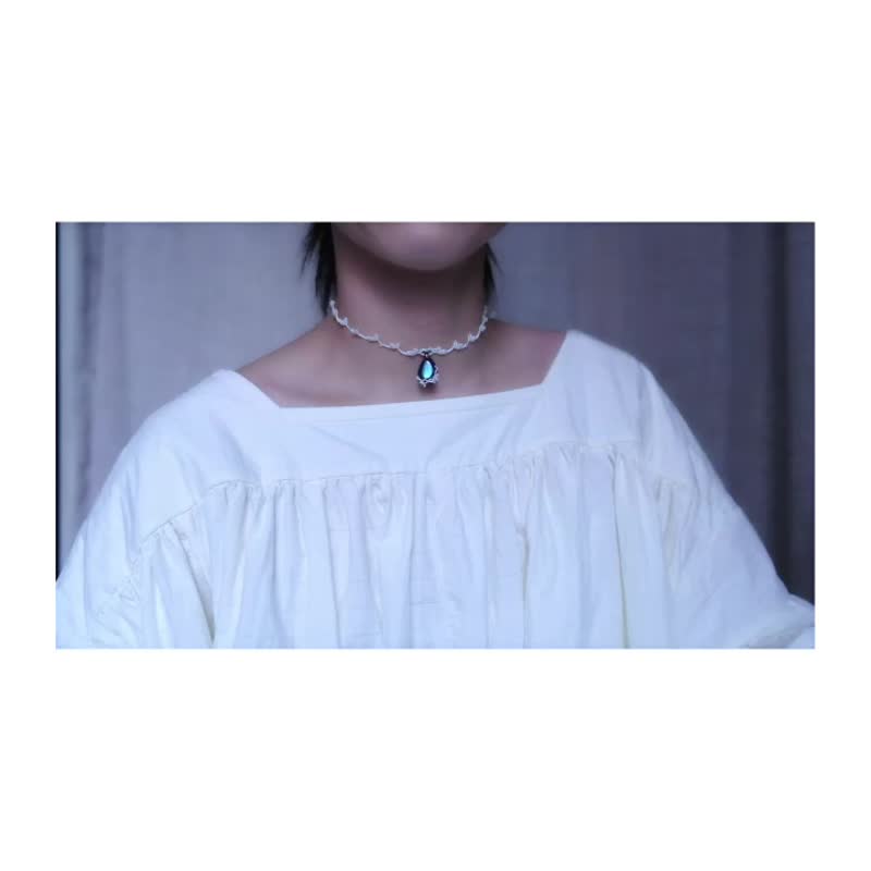 拉长石编织心口锁骨两用链 Labradorite Macrame 2 Ways Necklace - 项链 - 水晶 