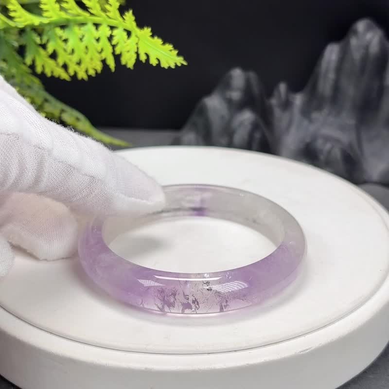渐变浅紫水晶手镯 56MM 冰透闪片星光 紫色水晶手环 好运风水交际 - 手链/手环 - 水晶 紫色