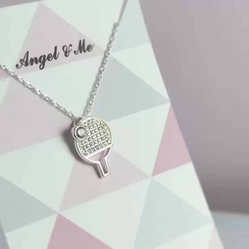 【Angel & Me】微镶钻 桌球拍  s925 纯银项链 生日礼盒 纪念礼物 - 项链 - 纯银 银色