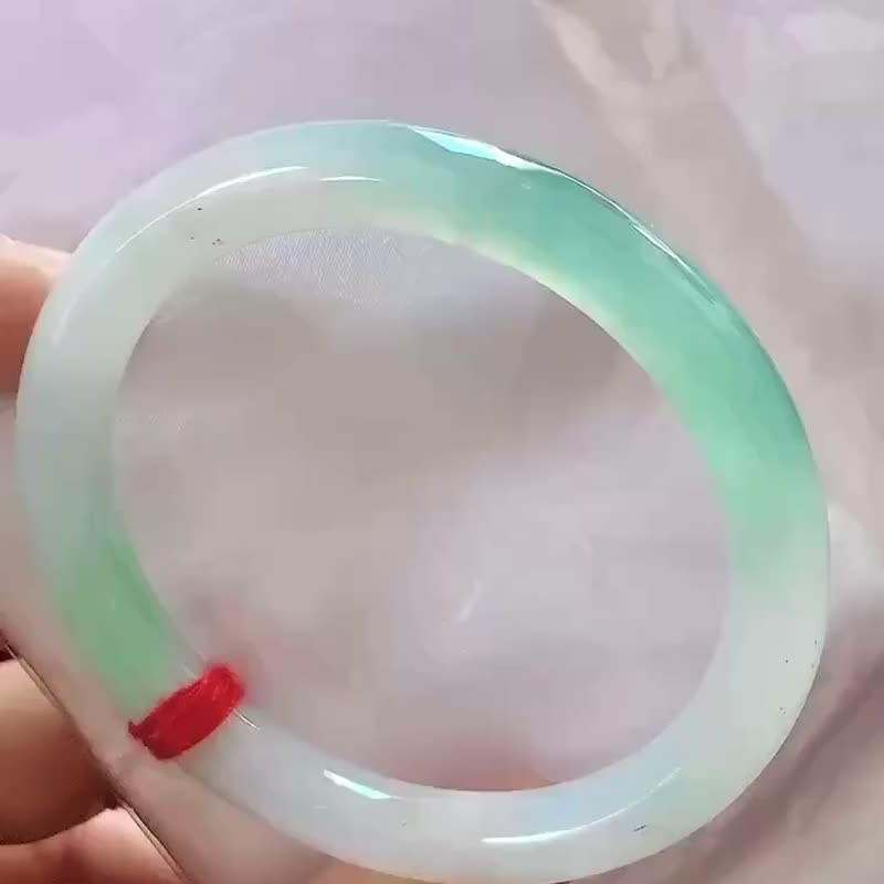 冰种翡翠玉镯 天然翡翠 缅甸A玉 玉镯 • 冰种蓝绿翡翠圆镯 - 手链/手环 - 玉石 蓝色