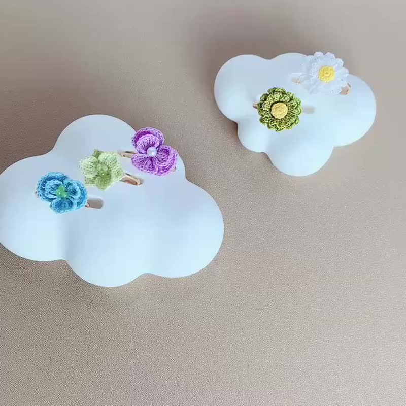 微鈎三色堇小雏菊戒指 - 戒指 - 棉 多色