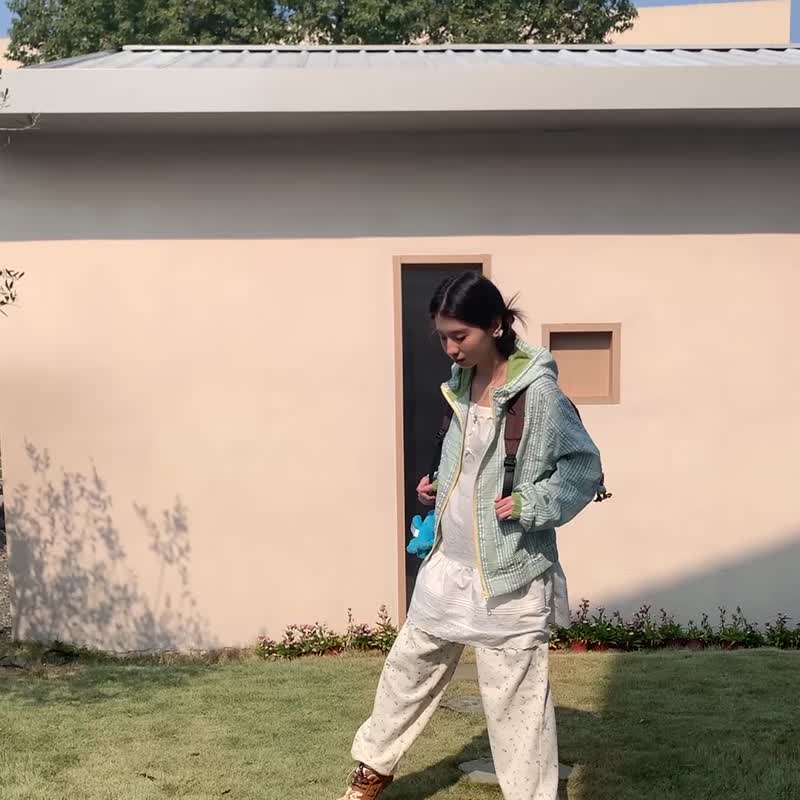 odd maker 薄棉格纹手账印花连帽外套女春防风薄款宽松百搭上衣 - 女装上衣 - 其他人造纤维 
