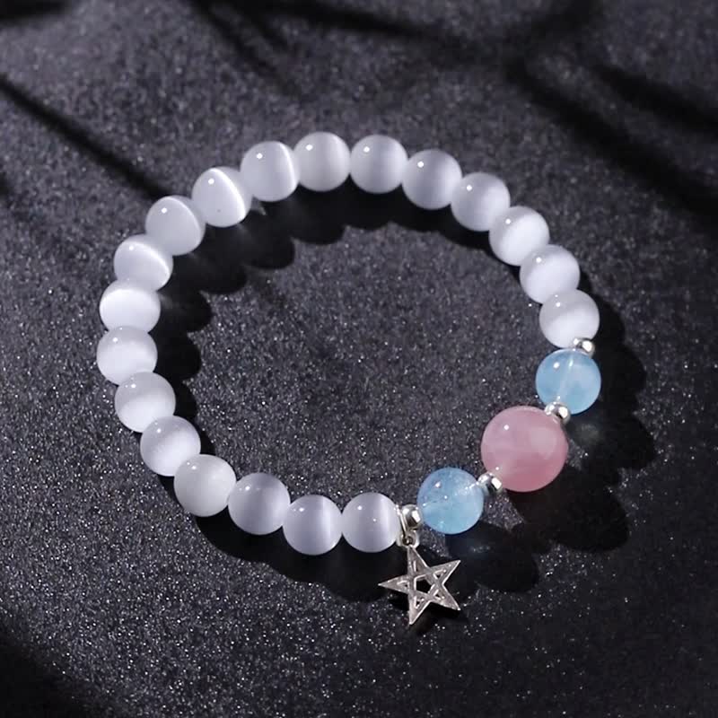 天然海蓝宝 / 马粉晶 / 猫眼石 / 水晶串珠手链 - 手链/手环 - 水晶 多色