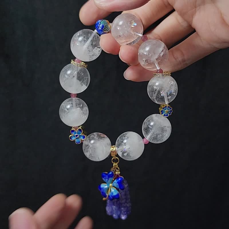 稀有白千层幽灵金字塔水晶 彩虹光 碧玺 丹泉石 手链 单品 礼物 - 手链/手环 - 宝石 紫色