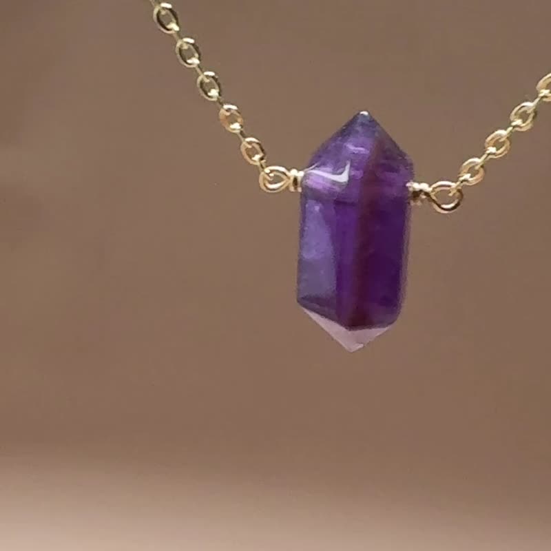 粉晶紫水晶项链 | 天然原矿柱项链 | 心轮疗愈饰品 生日礼物 - 项链 - 水晶 紫色