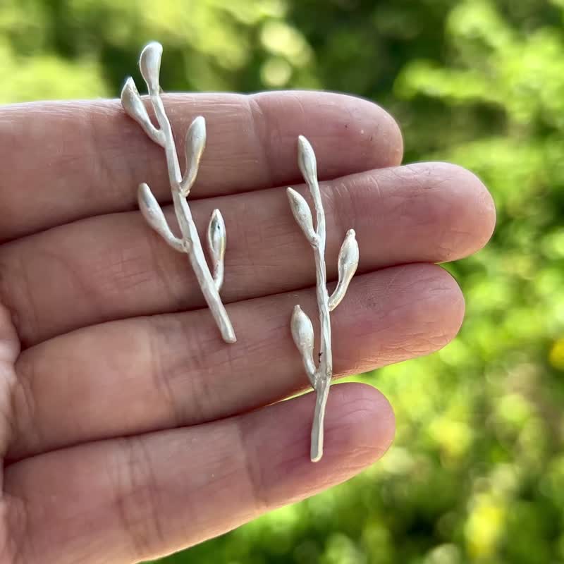 【Plant 系列】#a388 银柳耳环/ 925银/ 手工礼物/ 定制化 - 耳环/耳夹 - 银 银色