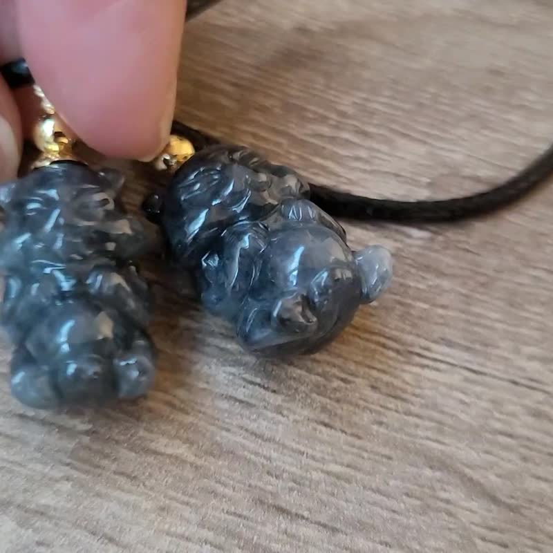 【亲翠】天然翡翠 奶凶冰乌鸡胖肚萌猛虎项链 生肖 虎 送礼首选 - 项链 - 玉石 黑色