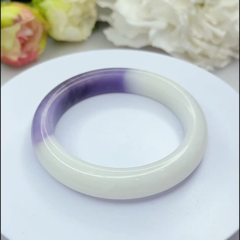 No.97 新疆 紫白玉手镯 手环 60MM 圈口 玉镯 平安镯 玉环 - 手链/手环 - 玉石 紫色