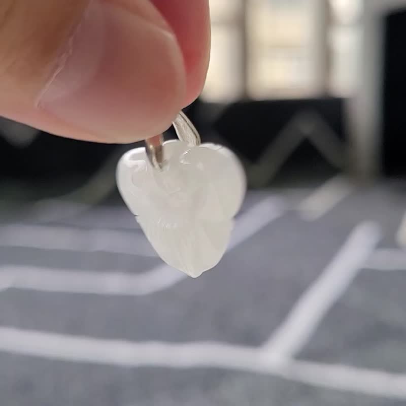 亲翠 天然翡翠 冰心型灵芝如意美锁骨链 平安如意题材 - 项链 - 玉石 白色