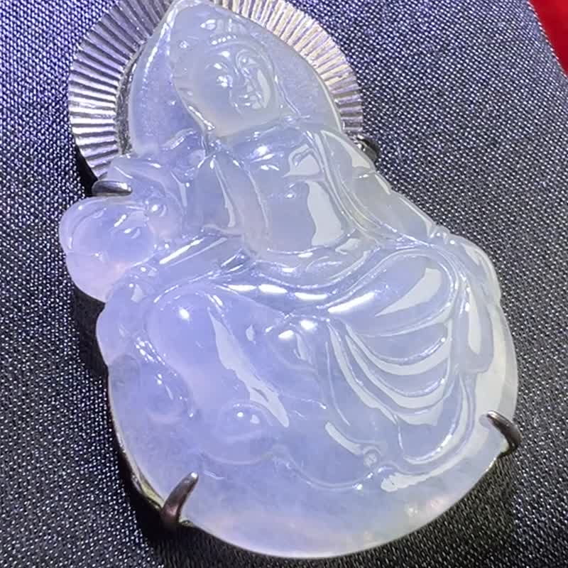 冰种翡翠观音菩萨项链 925 纯银 | 天然缅甸玉翡翠 A 货 | 送礼 - 项链 - 玉石 绿色