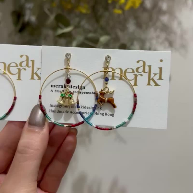 Christmas Wreath  | 小天使铃铛圣诞花圈耳环| 圣诞款 - 耳环/耳夹 - 其他金属 金色