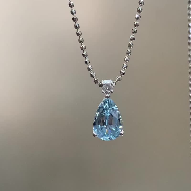 海洋之泪水滴项链圣玛丽海蓝宝石项链钻石项链 18k 金项链锁骨錬 - 项链 - 宝石 蓝色