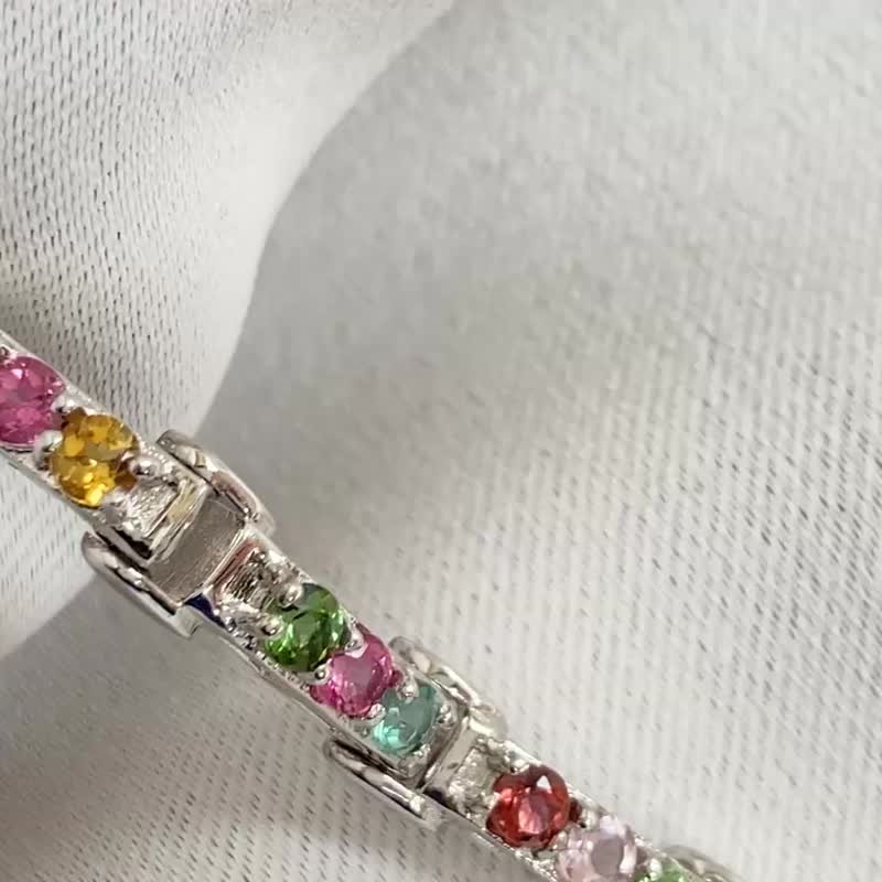 天然 切面 圆碧玺 手链 印度制 925纯银 - 手链/手环 - 宝石 