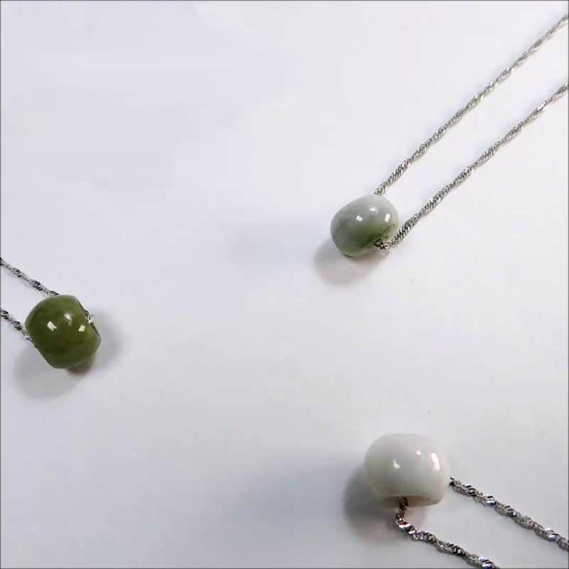 纯银宝石项链 缅甸玉鼓珠 5月诞生石 平安扣 天然石项链 3色选1 - 项链 - 半宝石 多色