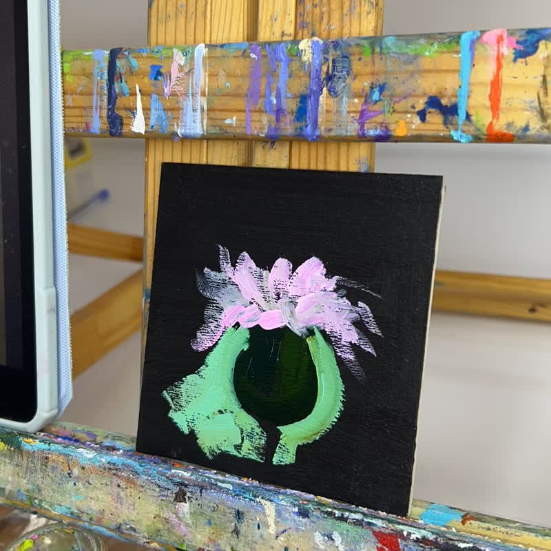 蜜蜂油画大黄蜂原创墙壁艺术小花卉艺术品 4x4 英寸，作者： - 墙贴/壁贴 - 其他材质 黄色