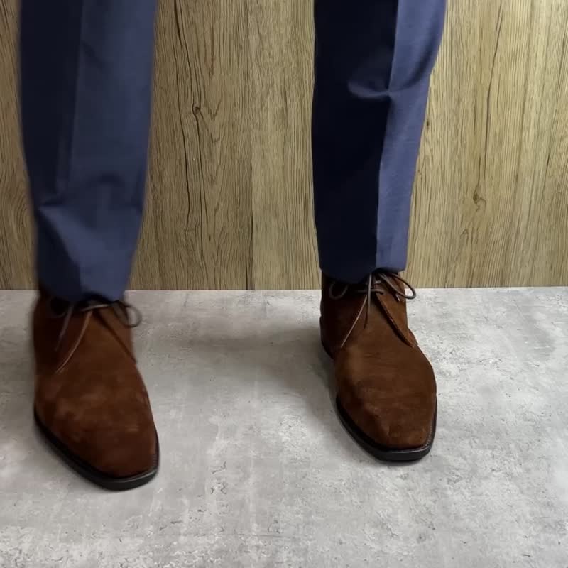 固特异手工真皮查卡靴 Goodyear Welt 沙漠靴 Chukka  可定制 - 男款靴子 - 真皮 橘色