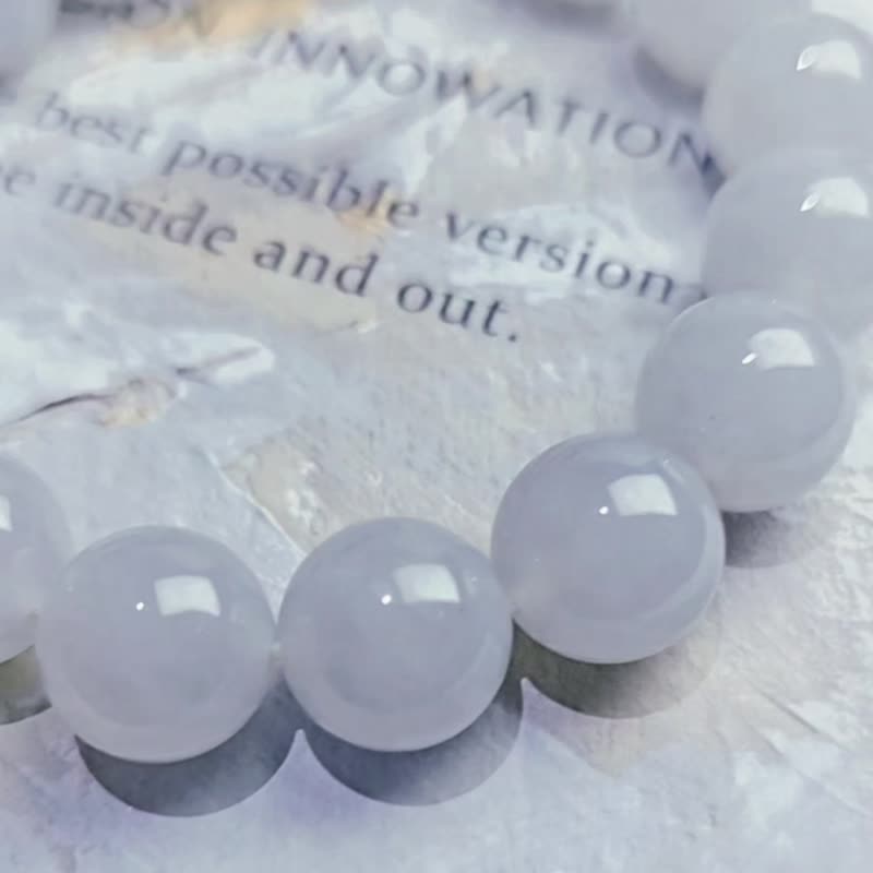 贵人•招财|仙气冰胶淡蓝紫底大卡珠手串|缅甸A货翡翠 - 手链/手环 - 玉石 