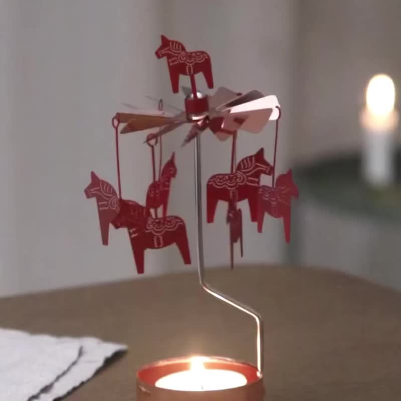 红色达拉木马旋转蜡烛(附蜡烛) - 蜡烛/烛台 - 铜/黄铜 