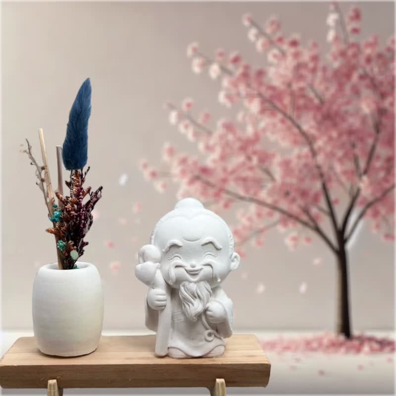 文青简约风 净念吉祥之月下老人 原木底座系列 搭配永生花瓶 - 香薰/精油/线香 - 水泥 白色