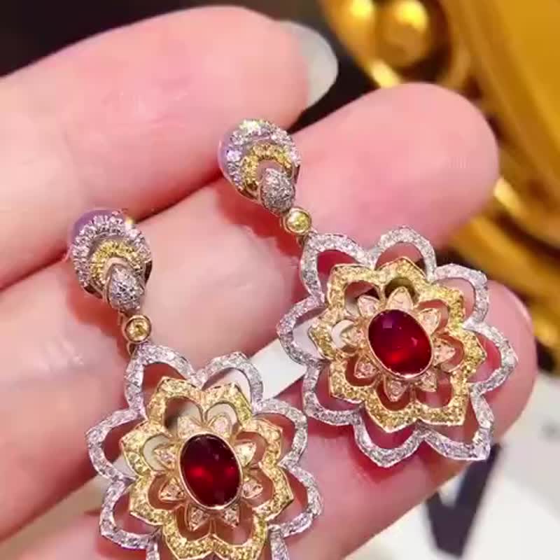 布契拉提风无烧红宝石耳坠 1 克拉 - 耳环/耳夹 - 宝石 