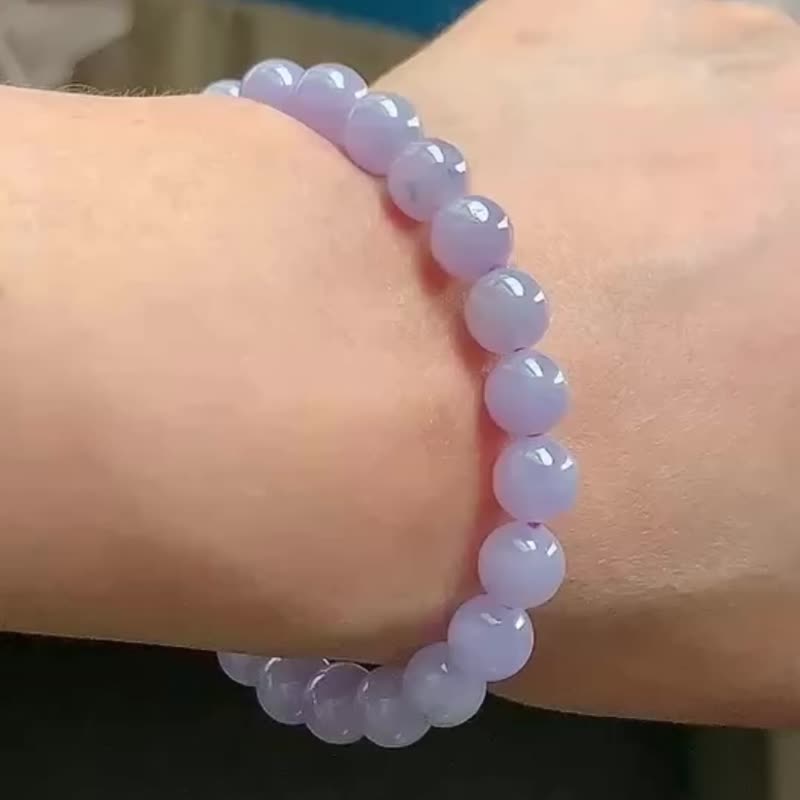 冰种翡翠天然翡翠A玉玉珠玉链手链 • 冰种紫罗兰翡翠手串 - 手链/手环 - 玉石 紫色