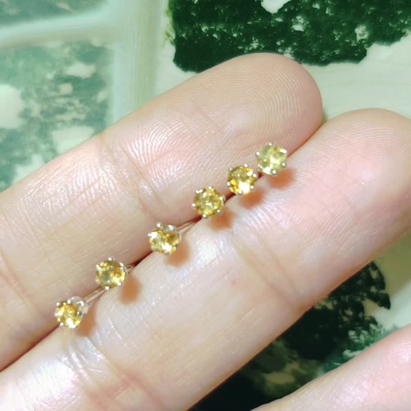 SV925 迷你黄水晶单钻耳环(耳夹) 3mm 皇冠六爪镶 养耳棒 - 耳环/耳夹 - 水晶 黄色