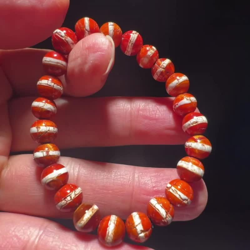 红一线药师珠天珠 8mm 药师珠 火供天珠 手串 23颗 缐珠 红玉髓 - 手链/手环 - 玉石 红色