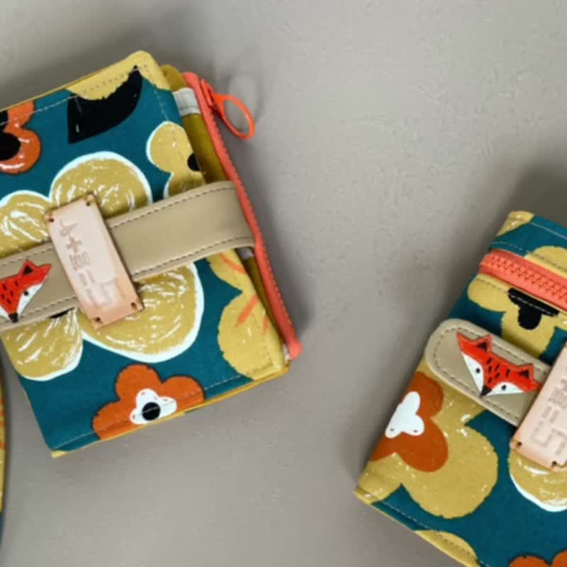 【fabric wallet】大地狐狸 布短夹/中短夹 - 皮夹/钱包 - 棉．麻 绿色