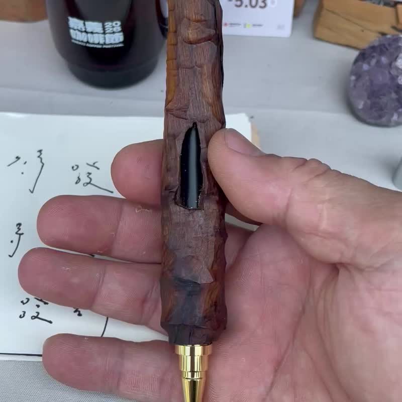 黑洞虎斑黄连木 金铄钢珠笔 - 纯手削制作 - 钢珠笔 - 木头 金色