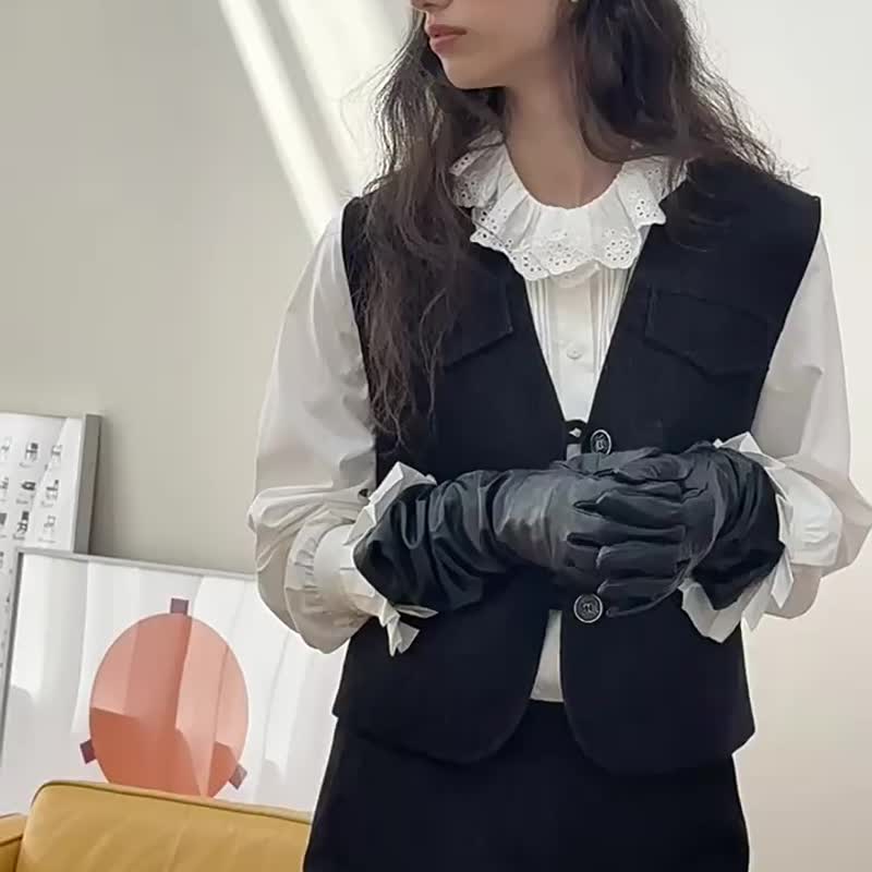 古典黑 安妮霍爾 佩斯利紋小馬甲半裙套裝 時尚百搭兩件套 - 女装休闲/机能外套 - 其他人造纤维 黑色