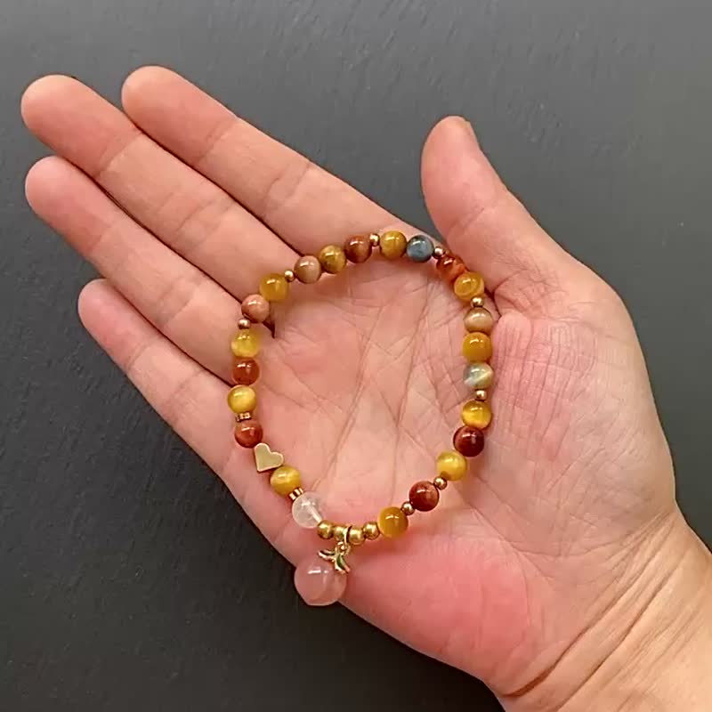 招智慧 提升脉轮能量-多彩虎眼石x蓝针白水晶 x盐源玛瑙黄铜手链 - 手链/手环 - 水晶 多色