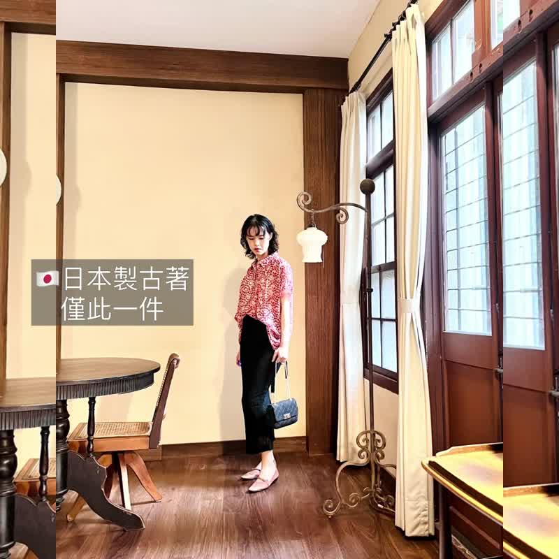 古董印花落肩衬衫【日本古董衣】永续是最奢华的精品 - 女装衬衫 - 聚酯纤维 红色
