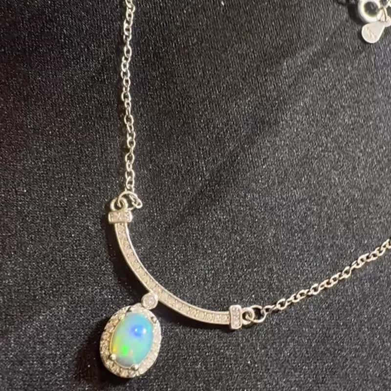笑一个。Opal 欧泊 项链 锁骨链 Opal Silver Necklace - 项链 - 半宝石 多色