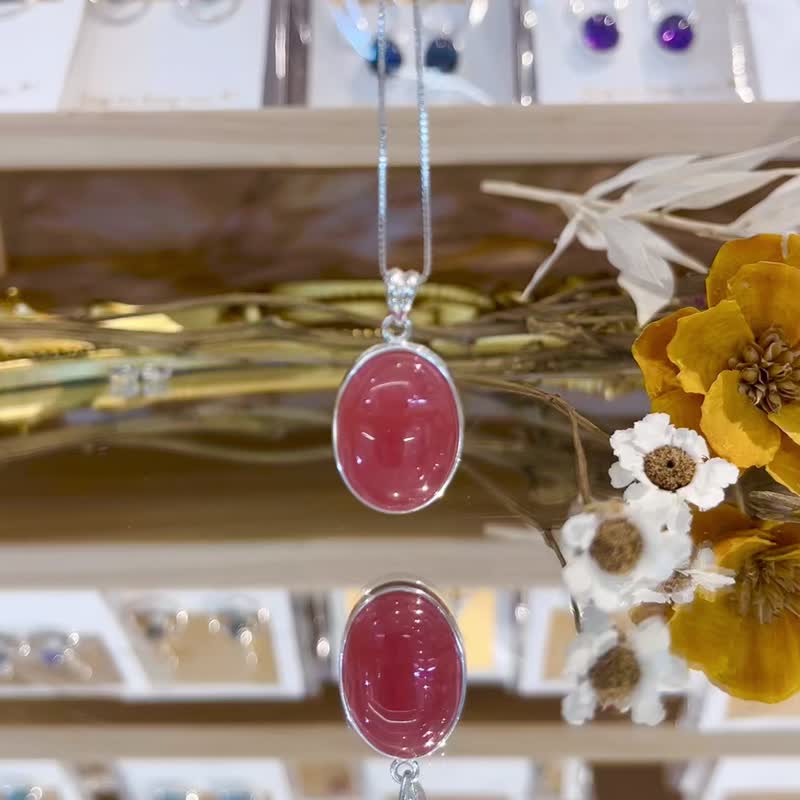 B顶级阿根廷蜜桃玫瑰红纹石简约项链招正缘正桃花感情美满 - 项链 - 水晶 粉红色