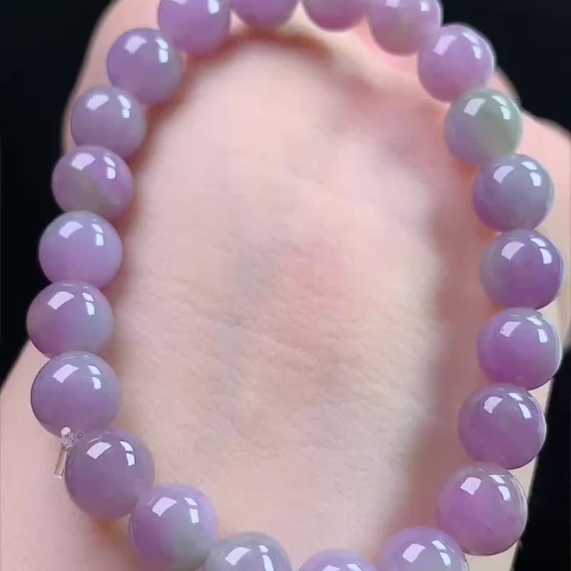 冰种翡翠天然翡翠 A玉 玉珠 玉链手链 • 糯冰种梅红翡翠手串 - 手链/手环 - 玉石 紫色
