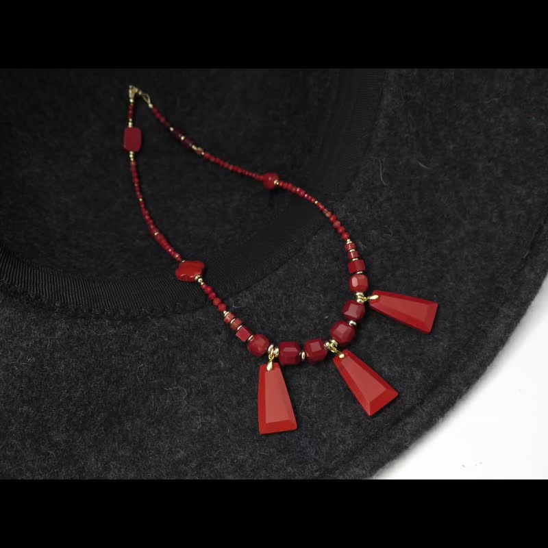 【母亲节礼物】COLE COOL红碧玉锁骨链祝福系列 可定制 独一无二 - 项链 - 半宝石 红色