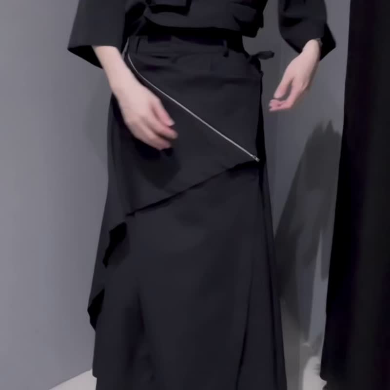 INF 22SS 斜挡片变形拉链宽裤 - 女装长裤 - 羊毛 