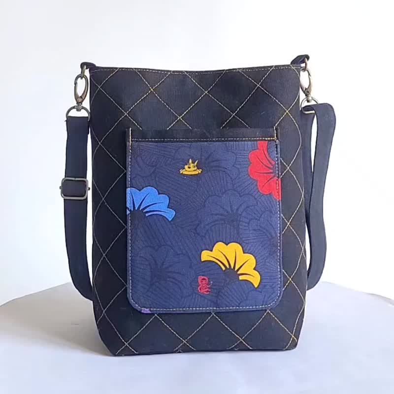 3色 手绘印花包 格纹包 侧背包 肩背包 斜背包 小包  手作包 - 侧背包/斜挎包 - 棉 卡其色
