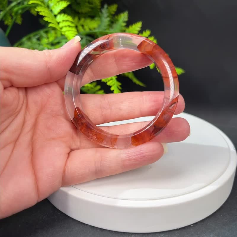 超毕业级鸩羽幽灵水晶手镯 49MM 玻璃体彩虹闪片胶花手环 显气质 - 手链/手环 - 水晶 红色