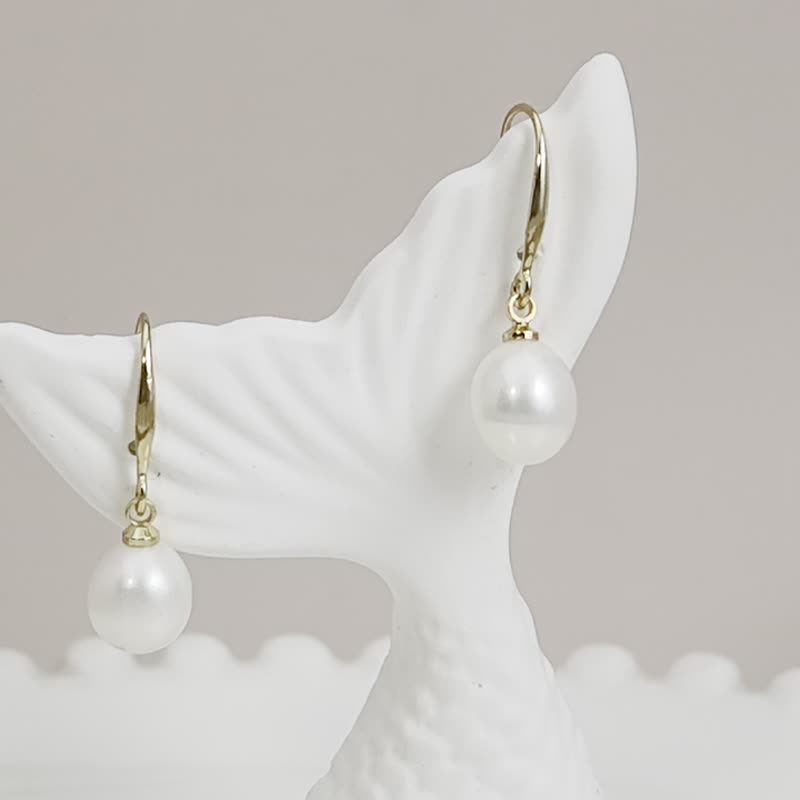 天然淡水珍珠 冷光白水滴 S925银款 灵动 耳环 - 耳环/耳夹 - 珍珠 白色