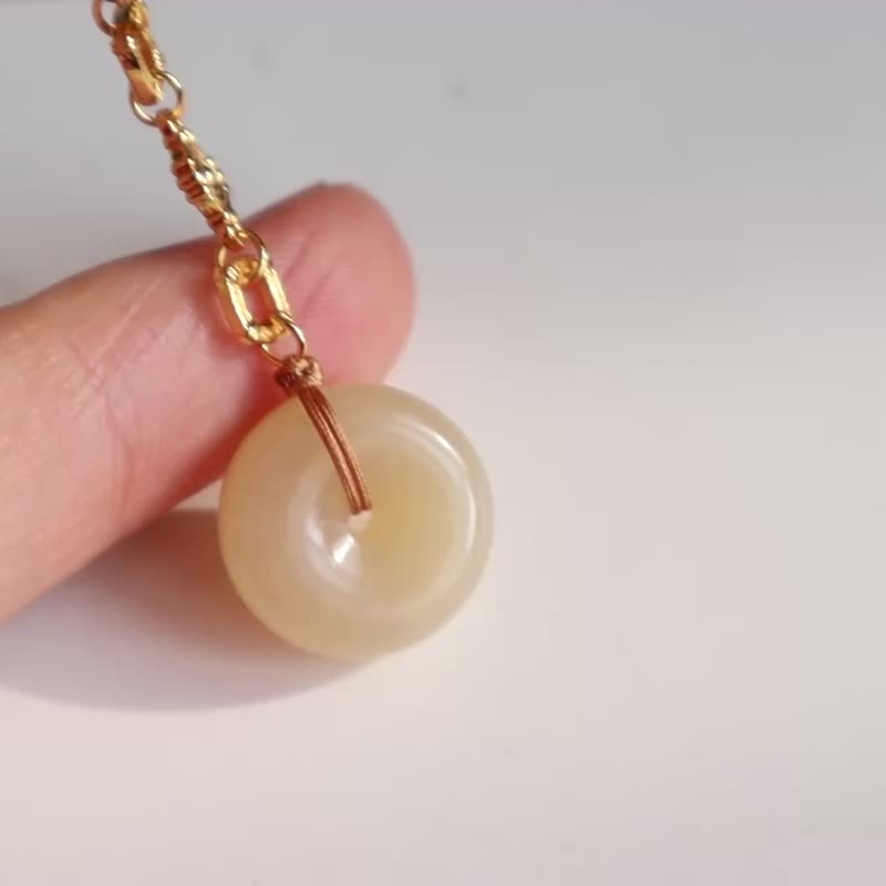 天然新疆糖料和田玉平安扣手机链 钥匙链压襟链 平安喜乐顺遂无忧 - 钥匙链/钥匙包 - 玉石 