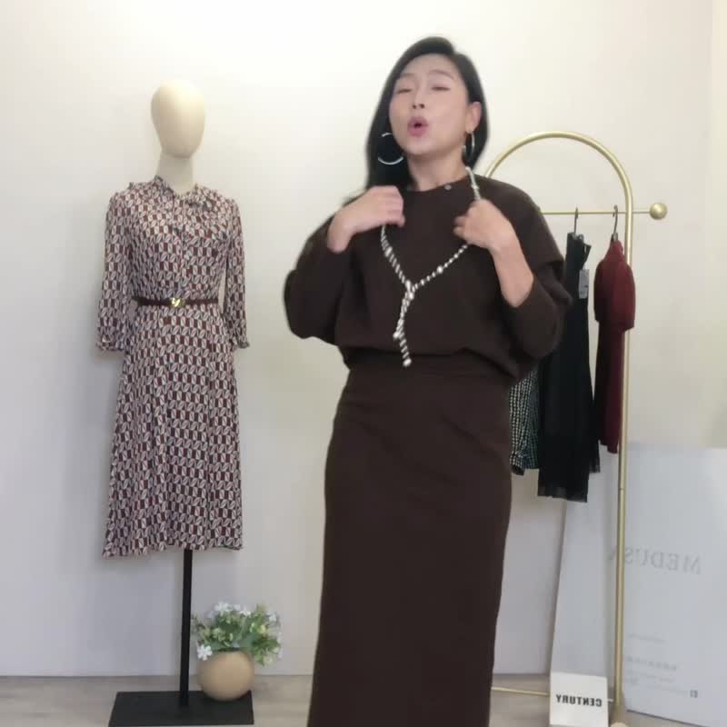 【MEDUSA】素雅保暖极简直筒长裙(M-XL) | 保暖长裙 修身剪裁 - 裙子 - 聚酯纤维 咖啡色