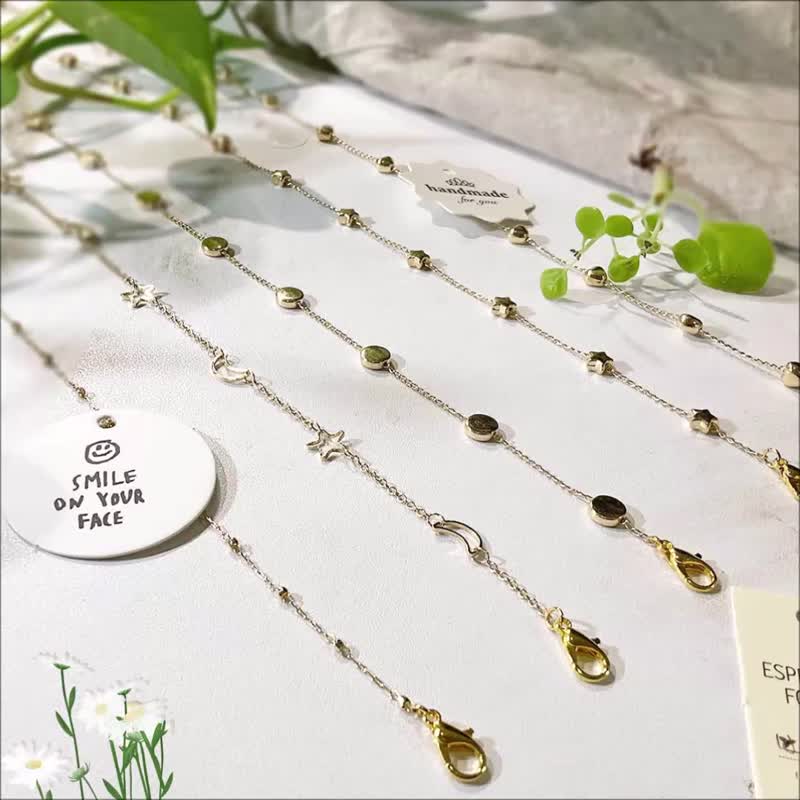 蓝牙耳机链眼镜链口罩链 14K包金 淡金色 长短多用途项链 5选1 - 口罩 - 其他金属 金色