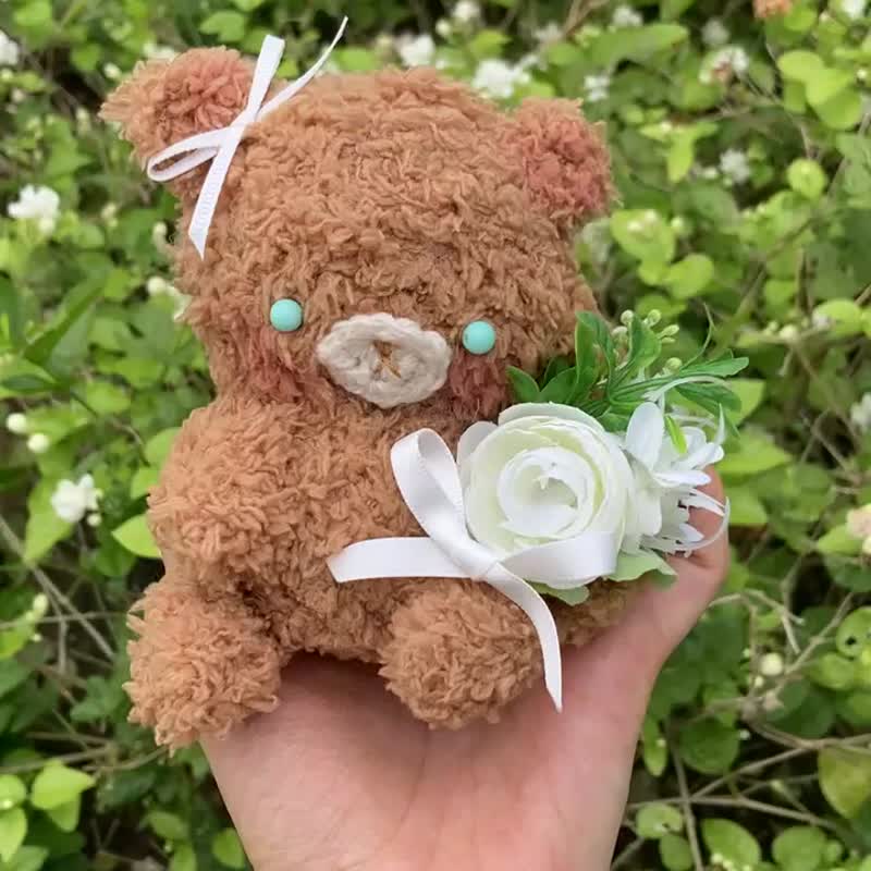 【原创 纯手工 】小熊 花球 针织 毛公仔 - 玩具/玩偶 - 羊毛 咖啡色