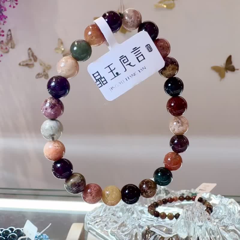 天然满矿四季幽灵7.5mm水晶手珠意象水晶一花一世界聚吉避凶 - 手链/手环 - 水晶 多色