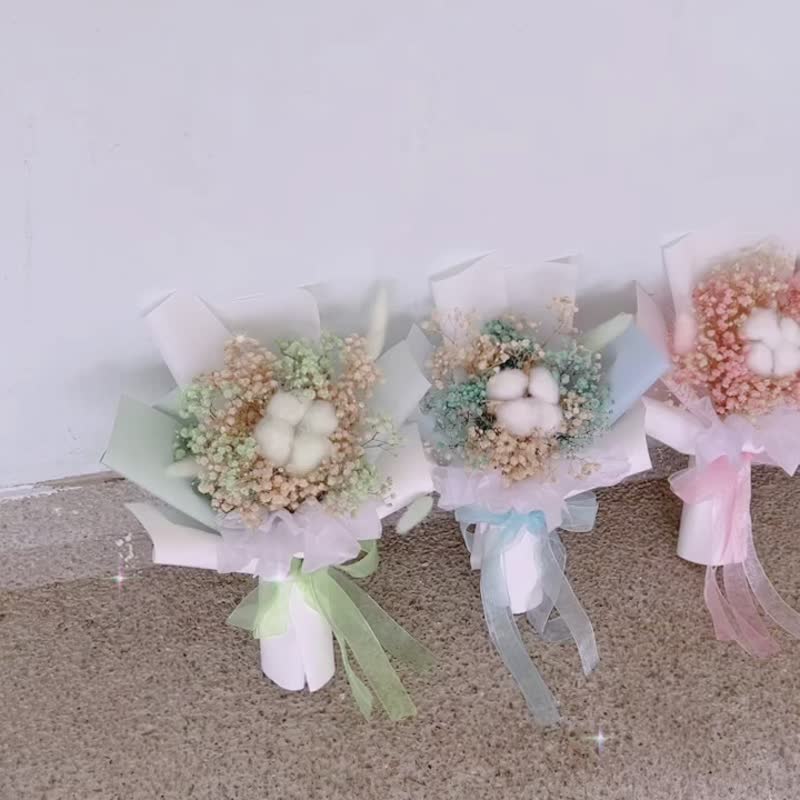 满天星棉花双色永生花花束 永生花花束 干花花束 毕业花 礼物 - 干燥花/捧花 - 植物．花 多色