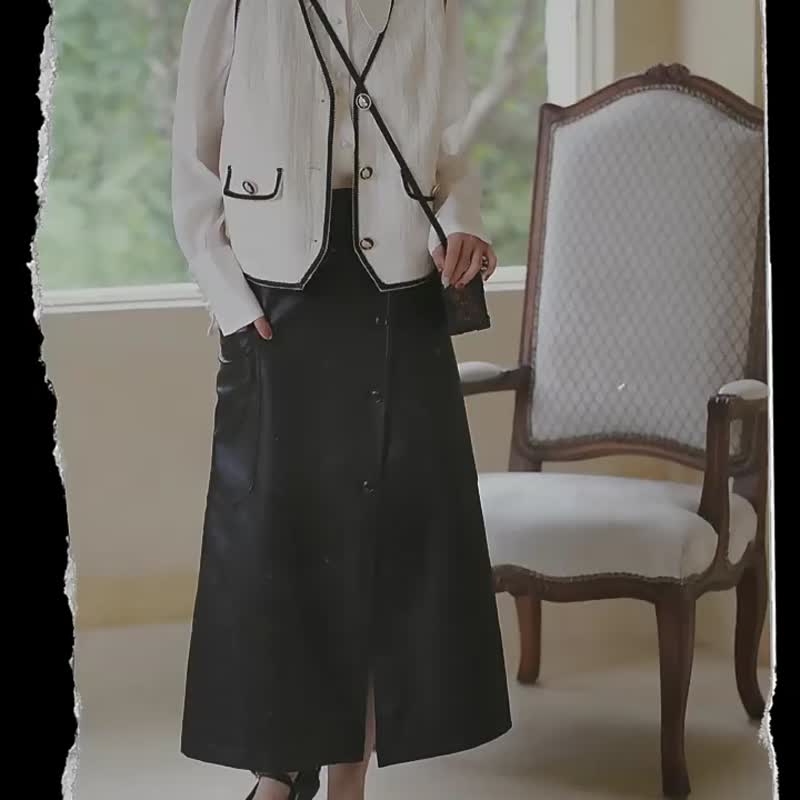 肌理白色 coco小姐 小香風馬甲背心 法式復古花邊貼袋立體扣馬夾 - 女装休闲/机能外套 - 其他人造纤维 白色